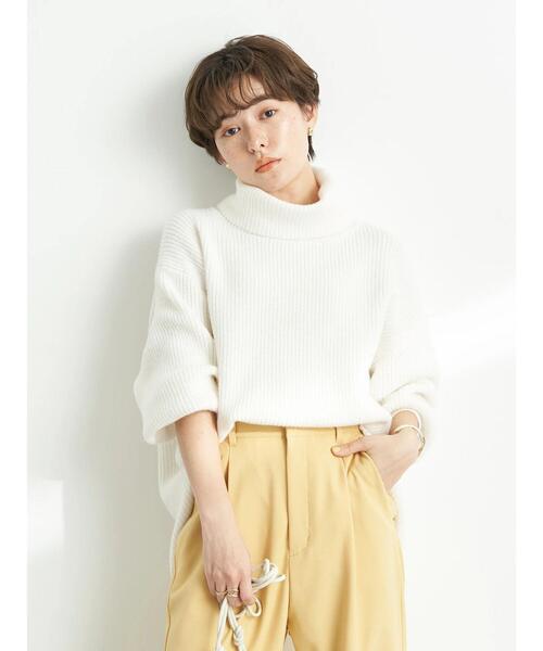 earth music&ecology(アースミュージックアンドエコロジー)の「畦タートルチュニック*(ニット/セーター・レディース・ブラック/オフホワイト/マスタード・FREE)」の5枚目の写真