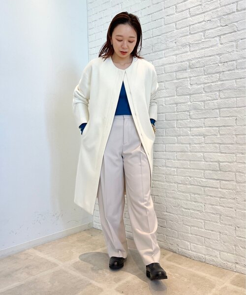極美品 UNTITLED アンタイトル レーヌモッサーノーカラーコート グリーン UNTITLED（アンタイトル）の「◇レーヌモッサーノーカラーコート