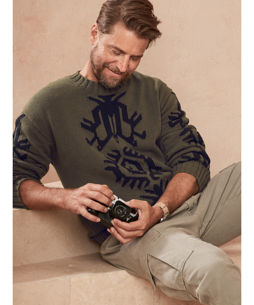 Banana Republic（バナナリパブリック）の「Br Archives コットン リネン インターシャ セーター（ニット/セーター・メンズ・ベージュ/グリーン・L/M/XL）」の2枚目の写真