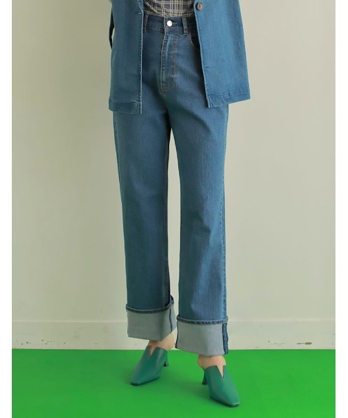 Re:EDIT（リエディ）の「ストレッチリサイクルロールアップデニム（デニムパンツ・レディース・グレー/ネイビー/ブルー・SHORT/LARGE/MEDIUM/TALL）」の8枚目の写真