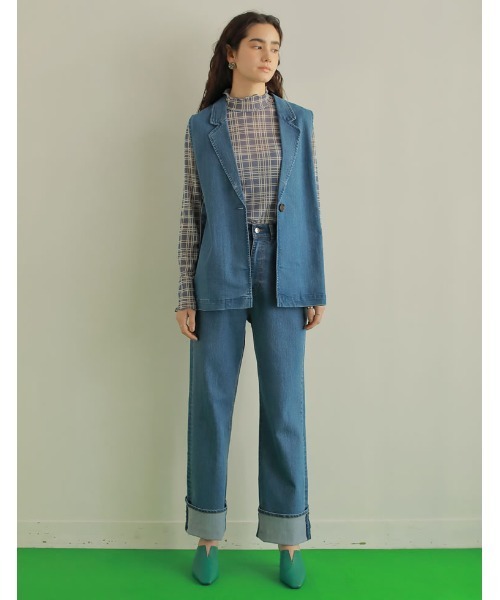 Re:EDIT（リエディ）の「ストレッチリサイクルロールアップデニム（デニムパンツ・レディース・グレー/ネイビー/ブルー・SHORT/LARGE/MEDIUM/TALL）」の9枚目の写真