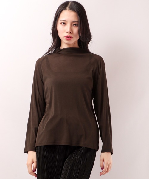 ブローディア BRODIAEA 綿ローン ボタニカル柄切り替え半袖カットソー【日本製】 （ネイビー） tシャツ BRODIAEA 綿ローン ボタニカル柄切り替え半袖カットソー