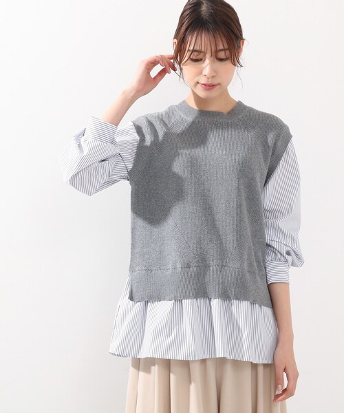 DRESKIP（ドレスキップ）の「◆ニットベストレイヤード風プルオーバー（Tシャツ/カットソー・レディース・グリーン/サンドベージュ/グレー/ブラック・03/02/04）」の3枚目の写真