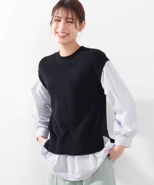 DRESKIP（ドレスキップ）の「◆ニットベストレイヤード風プルオーバー（Tシャツ/カットソー・レディース・グリーン/サンドベージュ/グレー/ブラック・03/02/04）」の2枚目の写真