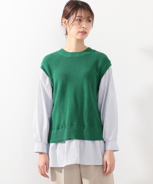 DRESKIP（ドレスキップ）の「◆ニットベストレイヤード風プルオーバー（Tシャツ/カットソー・レディース・グリーン/サンドベージュ/グレー/ブラック・03/02/04）」の5枚目の写真