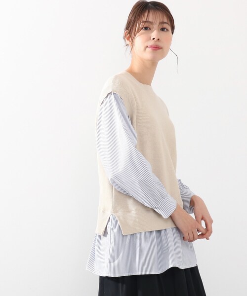 DRESKIP（ドレスキップ）の「◆ニットベストレイヤード風プルオーバー（Tシャツ/カットソー・レディース・グリーン/サンドベージュ/グレー/ブラック・03/02/04）」の12枚目の写真