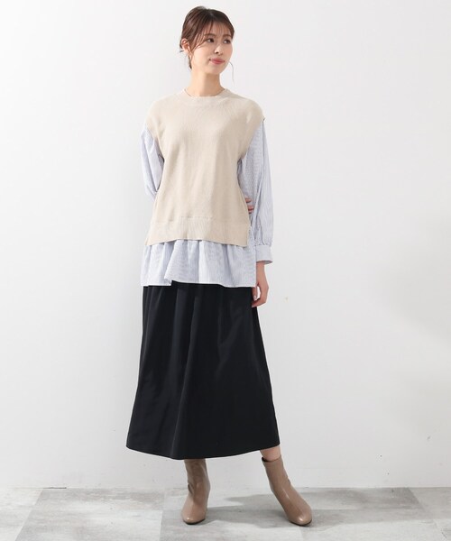 DRESKIP（ドレスキップ）の「◆ニットベストレイヤード風プルオーバー（Tシャツ/カットソー・レディース・グリーン/サンドベージュ/グレー/ブラック・03/02/04）」の13枚目の写真