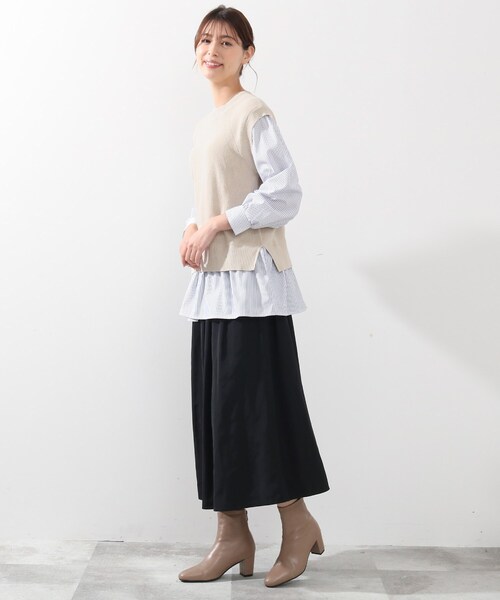 DRESKIP（ドレスキップ）の「◆ニットベストレイヤード風プルオーバー（Tシャツ/カットソー・レディース・グリーン/サンドベージュ/グレー/ブラック・03/02/04）」の14枚目の写真