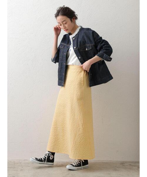 Green Parks(グリーンパークス)の「ノーカラーデニムジャケット*(ブルゾン・レディース・ホワイト系その他2/インディゴブルー/ワンウォッシュ・FREE)」の5枚目の写真