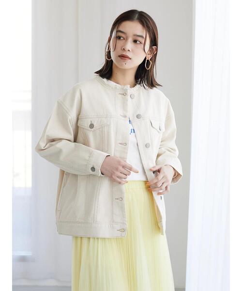 Green Parks(グリーンパークス)の「ノーカラーデニムジャケット*(ブルゾン・レディース・ホワイト系その他2/インディゴブルー/ワンウォッシュ・FREE)」の14枚目の写真