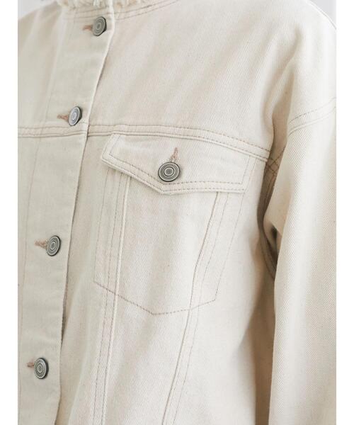 Green Parks(グリーンパークス)の「ノーカラーデニムジャケット*(ブルゾン・レディース・ホワイト系その他2/インディゴブルー/ワンウォッシュ・FREE)」の16枚目の写真