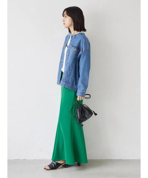 Green Parks(グリーンパークス)の「ノーカラーデニムジャケット*(ブルゾン・レディース・ホワイト系その他2/インディゴブルー/ワンウォッシュ・FREE)」の20枚目の写真