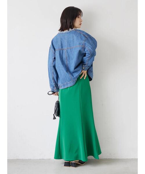 Green Parks(グリーンパークス)の「ノーカラーデニムジャケット*(ブルゾン・レディース・ホワイト系その他2/インディゴブルー/ワンウォッシュ・FREE)」の21枚目の写真