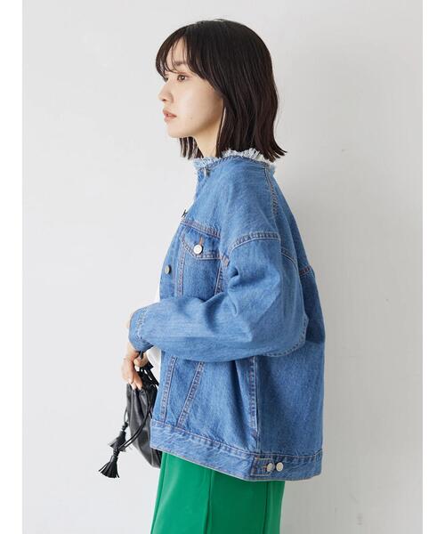 Green Parks(グリーンパークス)の「ノーカラーデニムジャケット*(ブルゾン・レディース・ホワイト系その他2/インディゴブルー/ワンウォッシュ・FREE)」の22枚目の写真