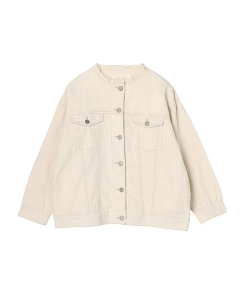 Green Parks(グリーンパークス)の「ノーカラーデニムジャケット*(ブルゾン・レディース・ホワイト系その他2/インディゴブルー/ワンウォッシュ・FREE)」の9枚目の写真