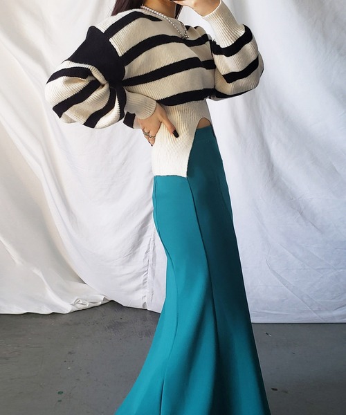 me+em select（ミームセレクト）の「※【 新色追加／９色展開 】ハイウエストカラーロングマーメイドスカート（スカート・レディース・ブルー/イエロー系その他/グリーン/アイボリー/オレンジ/ブラック/ダークグリーン/パープル/ラベンダー・MEDIUM）」の22枚目の写真