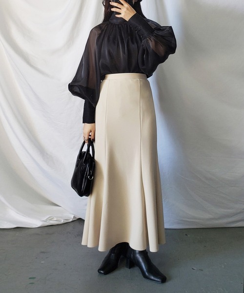 me+em select（ミームセレクト）の「※【 新色追加／９色展開 】ハイウエストカラーロングマーメイドスカート（スカート・レディース・ブルー/イエロー系その他/グリーン/アイボリー/オレンジ/ブラック/ダークグリーン/パープル/ラベンダー・MEDIUM）」の17枚目の写真