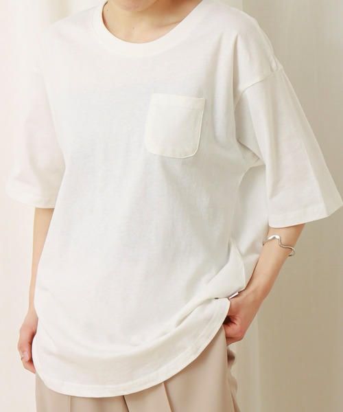 libelle more（リベル モア）の「USAコットン　ポケット付きビッグTシャツ（Tシャツ/カットソー・レディース・ブラック/オフホワイト/カーキ/サックスブルー/モカ/チャコール・M）」の2枚目の写真