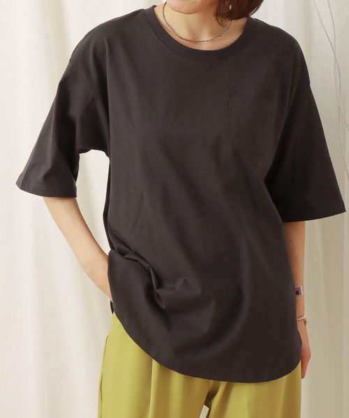 libelle more（リベル モア）の「USAコットン　ポケット付きビッグTシャツ（Tシャツ/カットソー・レディース・ブラック/オフホワイト/カーキ/サックスブルー/モカ/チャコール・M）」の4枚目の写真