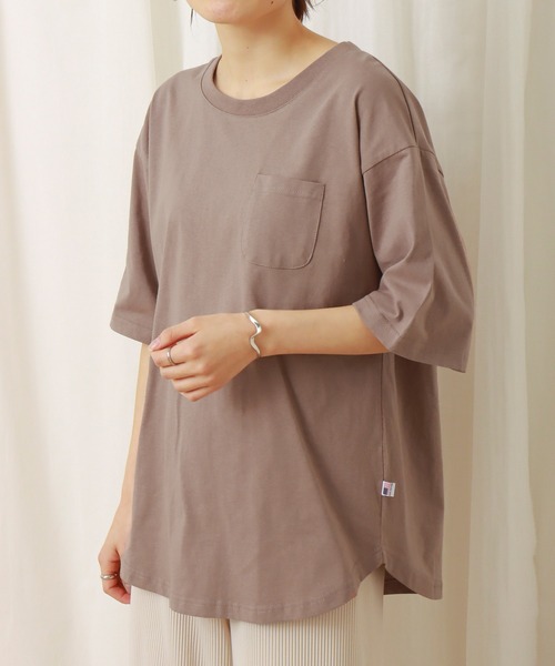 libelle more（リベル モア）の「USAコットン　ポケット付きビッグTシャツ（Tシャツ/カットソー・レディース・ブラック/オフホワイト/カーキ/サックスブルー/モカ/チャコール・M）」の5枚目の写真