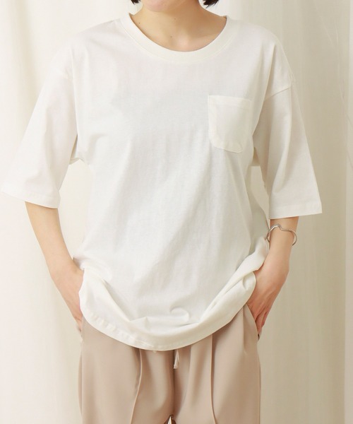 libelle more（リベル モア）の「USAコットン　ポケット付きビッグTシャツ（Tシャツ/カットソー・レディース・ブラック/オフホワイト/カーキ/サックスブルー/モカ/チャコール・M）」の11枚目の写真