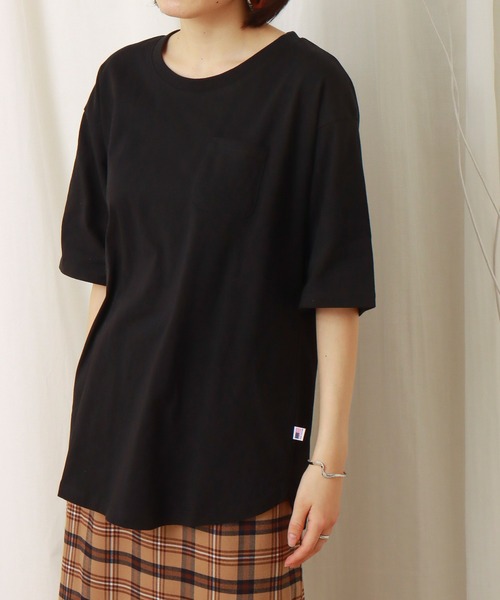 libelle more（リベル モア）の「USAコットン　ポケット付きビッグTシャツ（Tシャツ/カットソー・レディース・ブラック/オフホワイト/カーキ/サックスブルー/モカ/チャコール・M）」の7枚目の写真