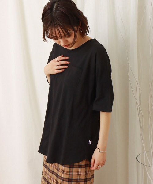 libelle more（リベル モア）の「USAコットン　ポケット付きビッグTシャツ（Tシャツ/カットソー・レディース・ブラック/オフホワイト/カーキ/サックスブルー/モカ/チャコール・M）」の20枚目の写真