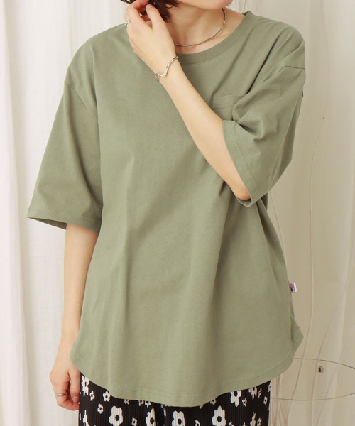 libelle more（リベル モア）の「USAコットン　ポケット付きビッグTシャツ（Tシャツ/カットソー・レディース・ブラック/オフホワイト/カーキ/サックスブルー/モカ/チャコール・M）」の9枚目の写真