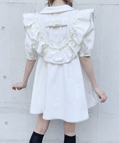 PAIN（ペイン）の「フリルデニムワンピース（ワンピース・レディース・ホワイト/ブラック/インディゴブルー・FREE）」の13枚目の写真