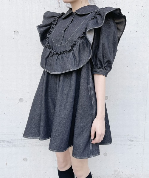 PAIN（ペイン）の「フリルデニムワンピース（ワンピース・レディース・ホワイト/ブラック/インディゴブルー・FREE）」の17枚目の写真