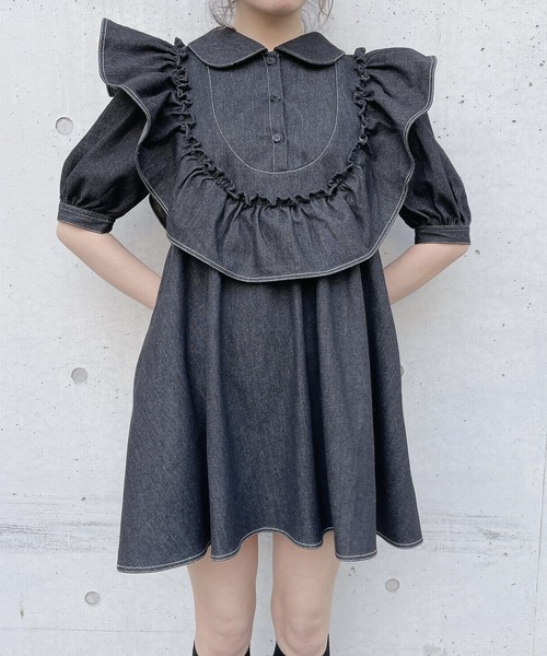 PAIN（ペイン）の「フリルデニムワンピース（ワンピース・レディース・ホワイト/ブラック/インディゴブルー・FREE）」の18枚目の写真
