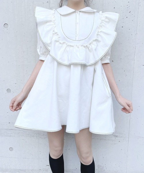 PAIN（ペイン）の「フリルデニムワンピース（ワンピース・レディース・ホワイト/ブラック/インディゴブルー・FREE）」の9枚目の写真