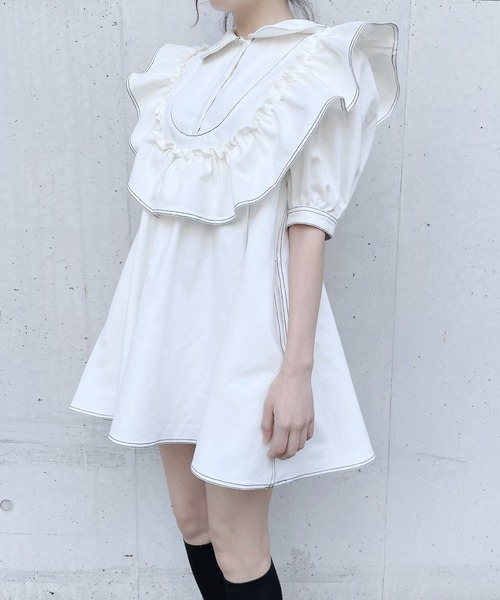 PAIN（ペイン）の「フリルデニムワンピース（ワンピース・レディース・ホワイト/ブラック/インディゴブルー・FREE）」の10枚目の写真