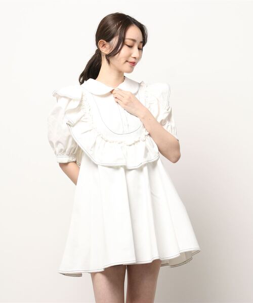 PAIN（ペイン）の「フリルデニムワンピース（ワンピース・レディース・ホワイト/ブラック/インディゴブルー・FREE）」の8枚目の写真