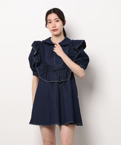 PAIN（ペイン）の「フリルデニムワンピース（ワンピース・レディース・ホワイト/ブラック/インディゴブルー・FREE）」の6枚目の写真