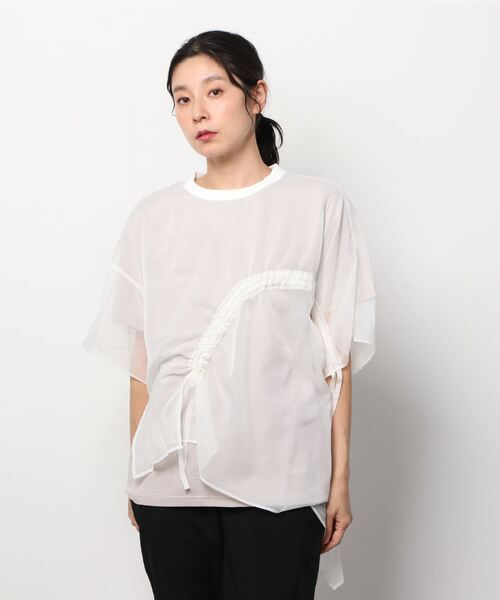 AULA AILA（アウラアイラ）の「AULA AILA/アウラアイラ/別注ドロストリング レイヤードTシャツ（Tシャツ/カットソー・レディース・ホワイト/ブラック・FREE）」の8枚目の写真