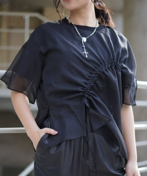 AULA AILA（アウラアイラ）の「AULA AILA/アウラアイラ/別注ドロストリング レイヤードTシャツ（Tシャツ/カットソー・レディース・ホワイト/ブラック・FREE）」の11枚目の写真