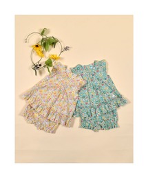 Tartine et Chocolat（タルティーヌエショコラ）の「TartineetChocolat/日本製リバティ花柄プリント(Betsy)コットンブルマ付きワンピースベビー(70~90cm)（ワンピース・キッズ）」