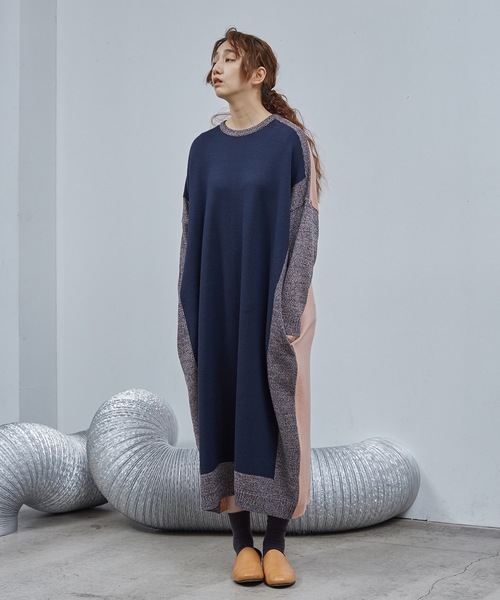 Dulcamara(ドゥルカマラ)の「MixニットロングOP(ワンピース・レディース・ライトベージュ/キャメル/ネイビー・FREE)」の3枚目の写真