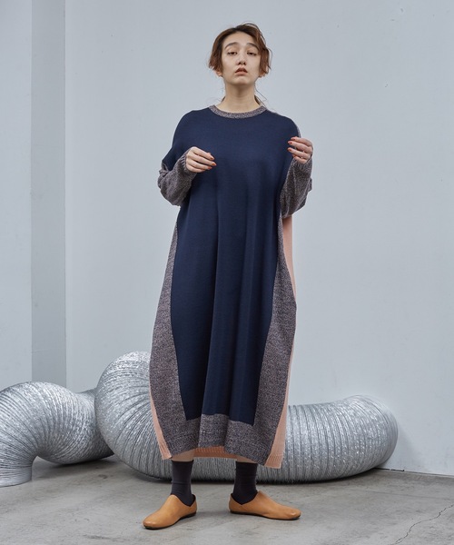 Dulcamara(ドゥルカマラ)の「MixニットロングOP(ワンピース・レディース・ライトベージュ/キャメル/ネイビー・FREE)」の4枚目の写真