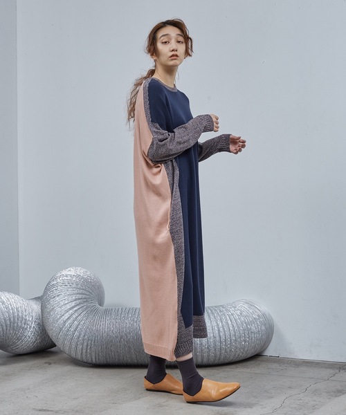 Dulcamara(ドゥルカマラ)の「MixニットロングOP(ワンピース・レディース・ライトベージュ/キャメル/ネイビー・FREE)」の5枚目の写真