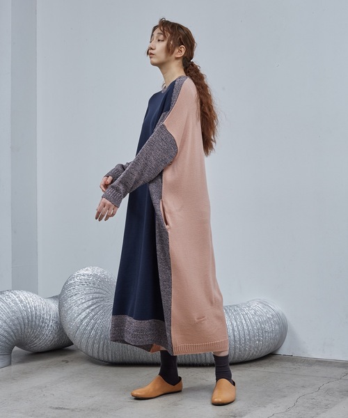 Dulcamara(ドゥルカマラ)の「MixニットロングOP(ワンピース・レディース・ライトベージュ/キャメル/ネイビー・FREE)」の6枚目の写真