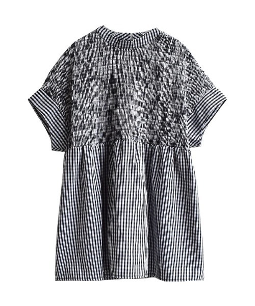 zootie（ズーティー）の「シャーリングギャザー フレアブラウス（シャツ/ブラウス・レディース・ブラック/ブラック×ホワイト・M）」の4枚目の写真