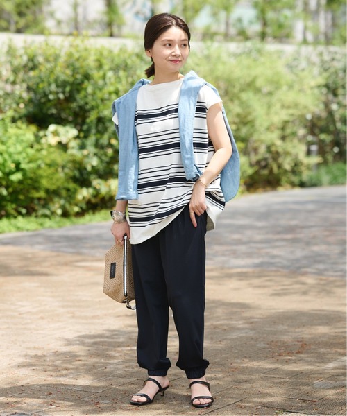 JOURNAL STANDARD(ジャーナルスタンダード)の「パネルボーダーフレンチプルオーバー(Tシャツ/カットソー・レディース・ブラック/ネイビー/ピンク/ブルー系その他・FREE)」の6枚目の写真