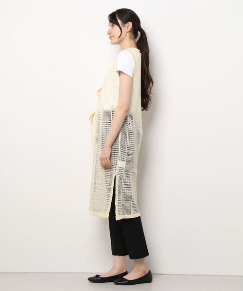 未使用タグ付き　M&KYOKO 佐藤繊維　透かし編みロングジレ　フリー セール】【HONEYSUCKLE ROSE】透かし編みロングジレ（ベスト