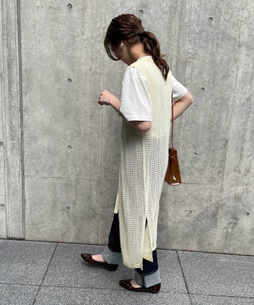 セール】【HONEYSUCKLE ROSE】透かし編みロングジレ（ベスト