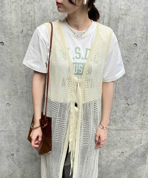 HONEYSUCKLE ROSE（ハニーサックルローズ）の「【HONEYSUCKLE ROSE】透かし編みロングジレ（その他トップス・レディース・オフホワイト/ブラック・M/L）」の11枚目の写真