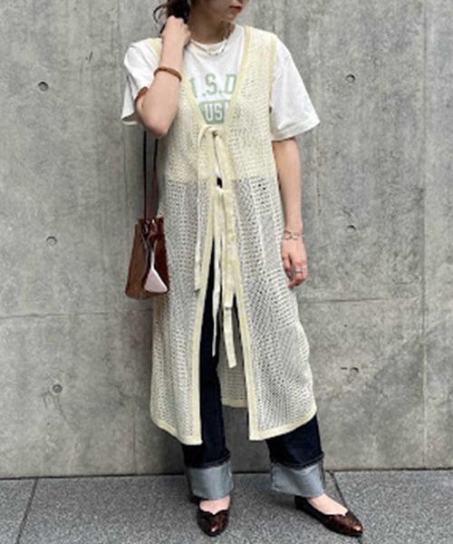 HONEYSUCKLE ROSE（ハニーサックルローズ）の「【HONEYSUCKLE ROSE】透かし編みロングジレ（その他トップス・レディース・オフホワイト/ブラック・M/L）」の10枚目の写真