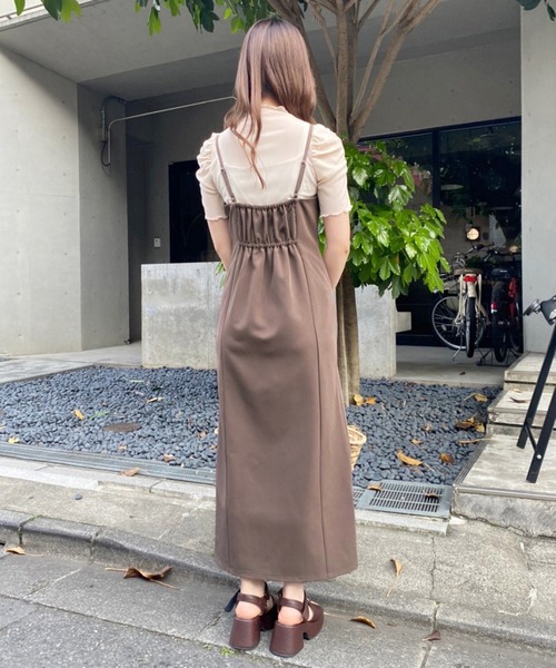 one after another NICE CLAUP（ワンアフターアナザーナイスクラップ）の「Sサイズあり　スリットキャミワンピース（ワンピース・レディース・コーラル/チェック/ブラウン/ブラック/アイボリー・SMALL/MEDIUM）」の17枚目の写真