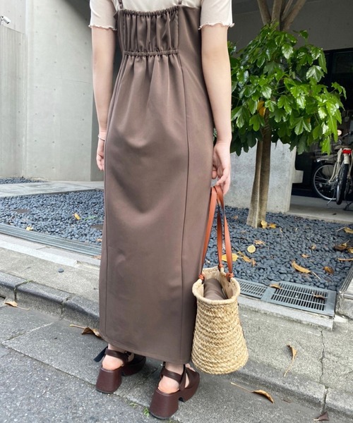 one after another NICE CLAUP（ワンアフターアナザーナイスクラップ）の「Sサイズあり　スリットキャミワンピース（ワンピース・レディース・コーラル/チェック/ブラウン/ブラック/アイボリー・SMALL/MEDIUM）」の18枚目の写真